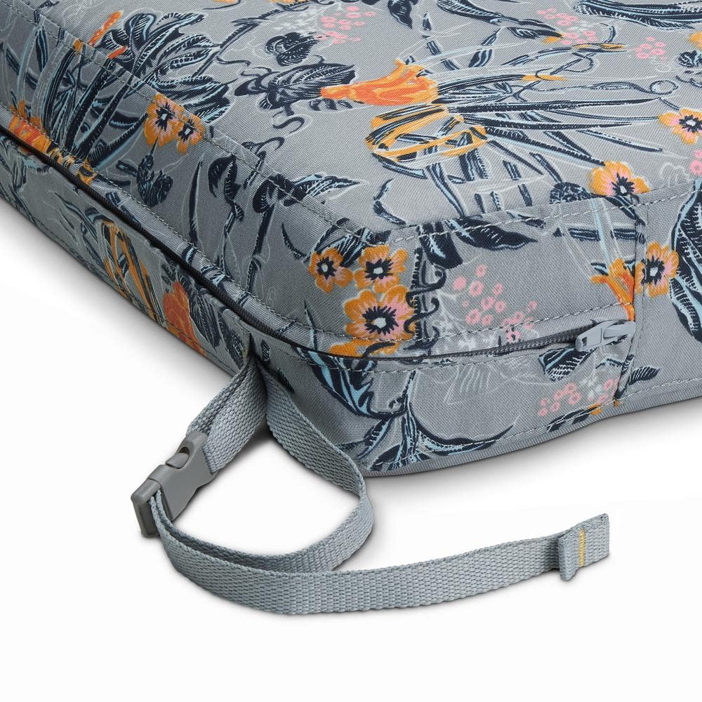 Vera Bradley 19 in. L x 19 in. W x 3 in. Thick Outdoor Patio Dining Seat Cushion in Rain Forest Toile Gray/Gold