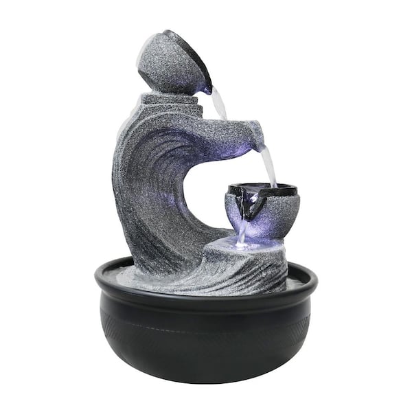 15.7in. Resin Tabletop Fountain - 5-Step Modern Indoor Fountain with LED Lights&Pump for Office, House, Home Decor