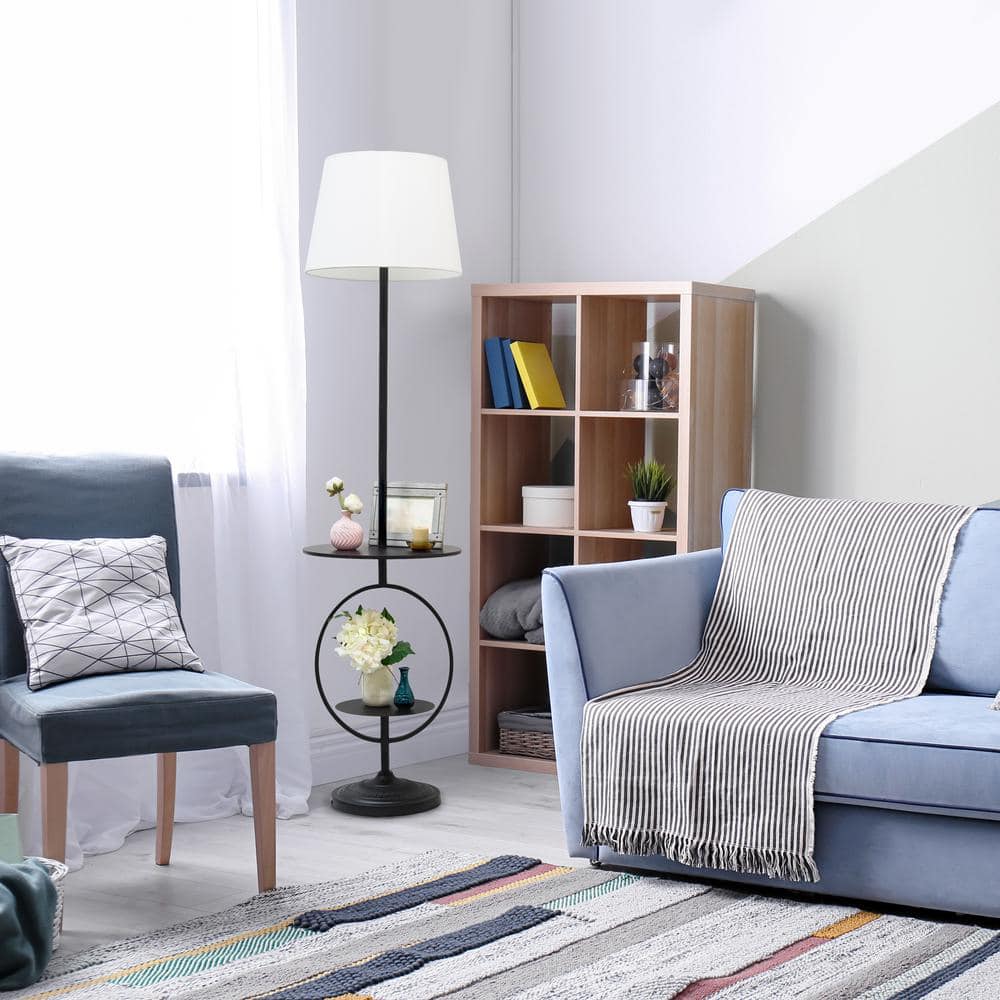 Minimalist Black Dual-Shelf Decorative Floor Lamp