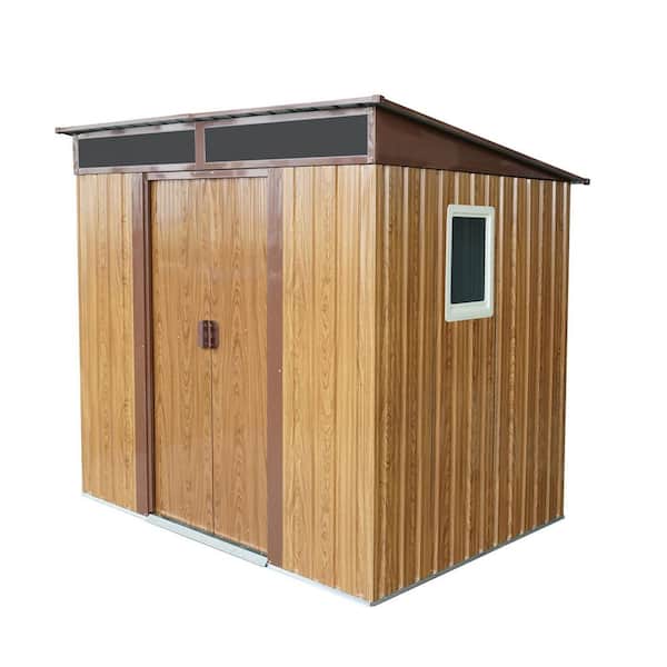 6 ft. x 5 ft. Outdoor Metal Storage Shed with Window and Transparent plate for Garden, Brown (28 sq. ft.)