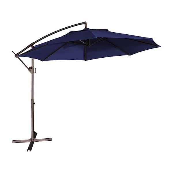 11 ft. Outdoor Cantilever Patio Umbrella 360-degree Rotation Patio Offset Umbrella in Blue