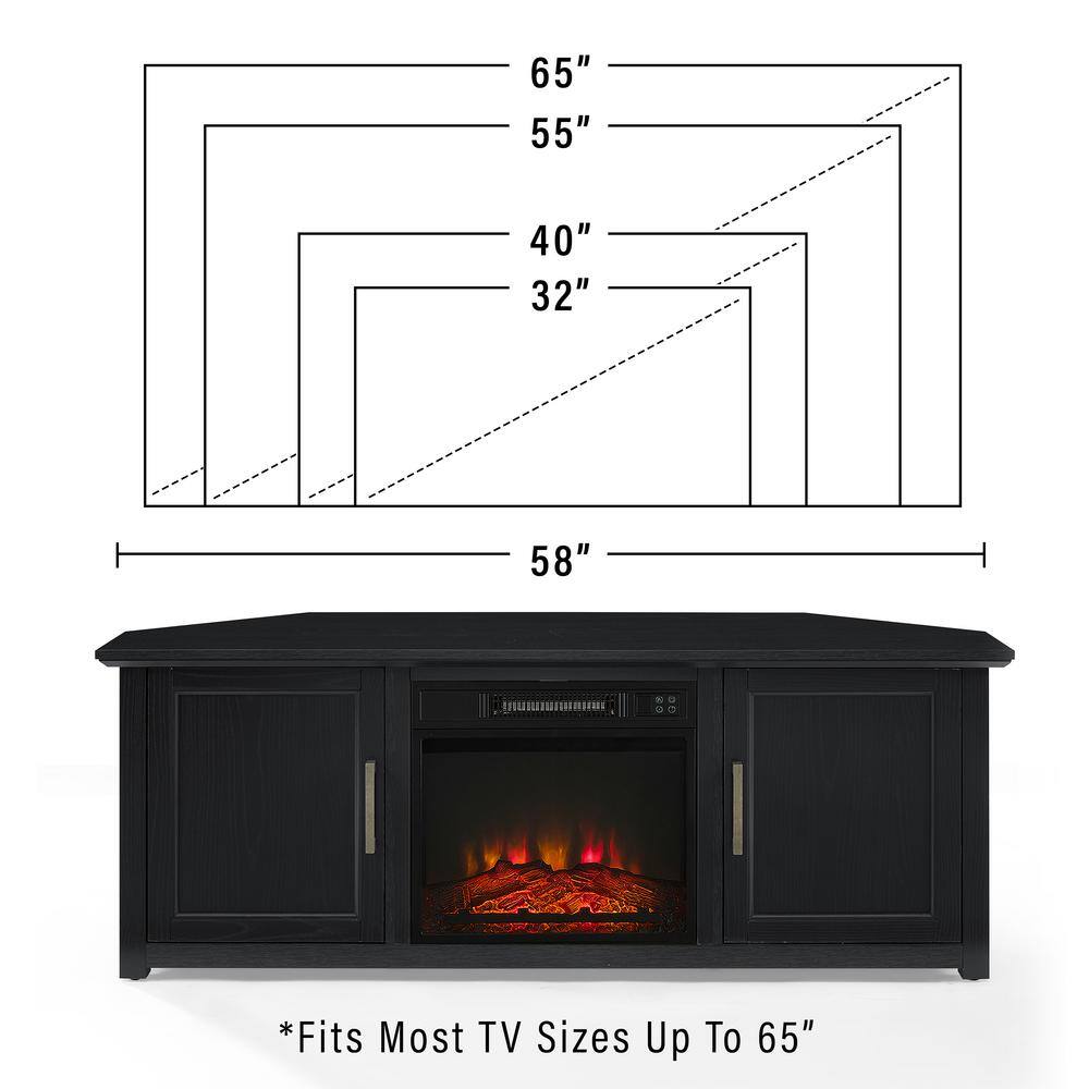 Camden Black Corner TV Stand with Fireplace