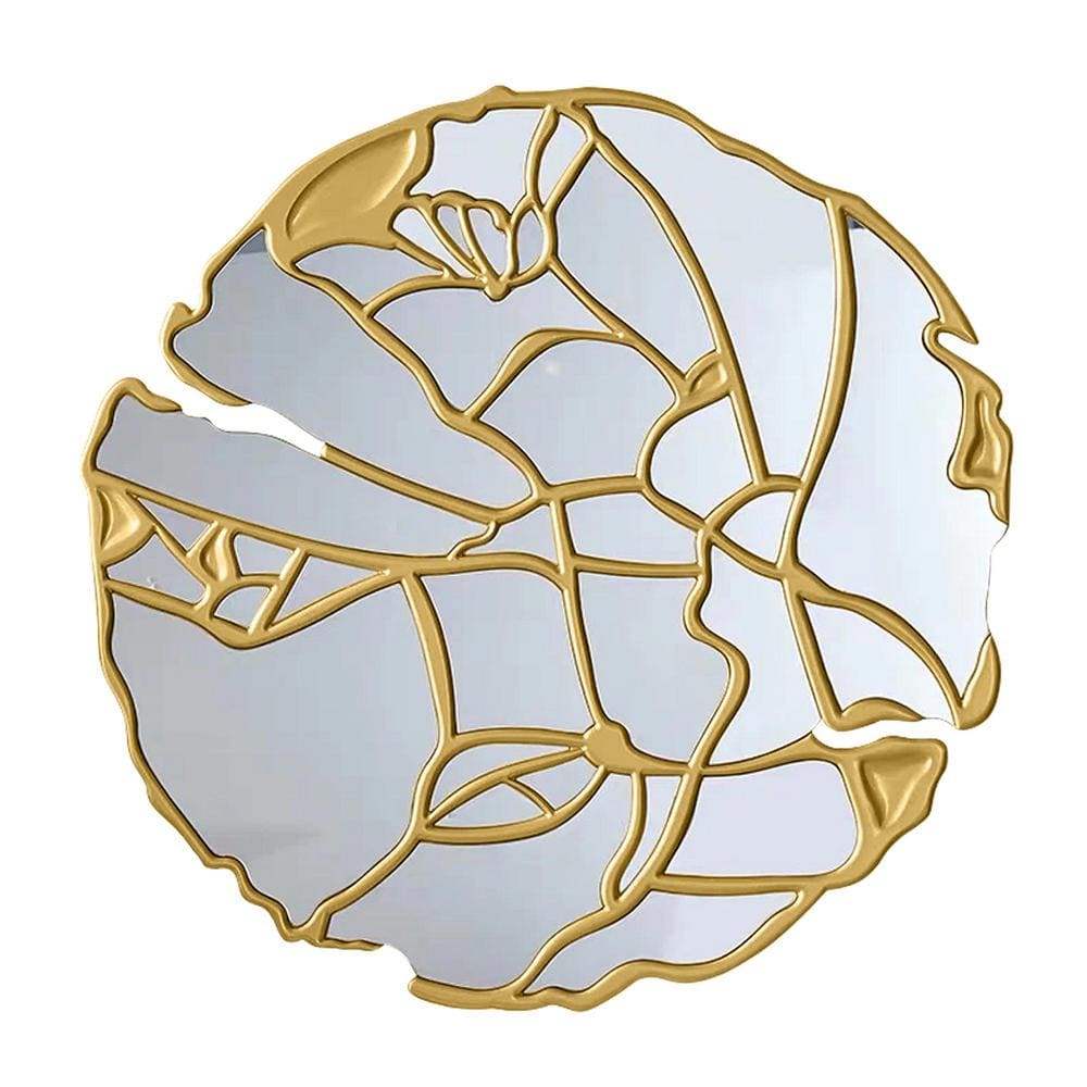 Gold 39.5 in W x 39.5 in. H Art Deco Round Glass Framed Mirror Bathroom Mir