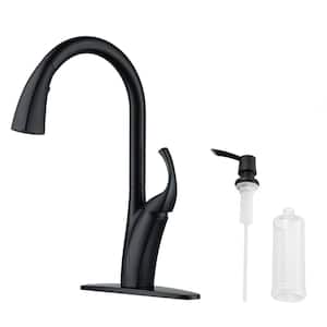 3-Spray Patterns 1.8 GPM Touchless Single Handle Pull Down Sprayer Kitchen Faucet with Soap Dispenser in Matte Black