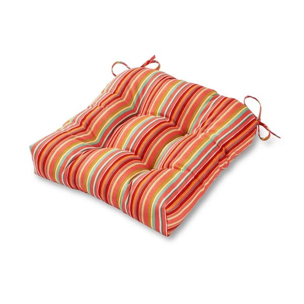 Greendale Home Fashions Coastal Stripe Watermelon Square Tufted Outdoor Seat Cushion
