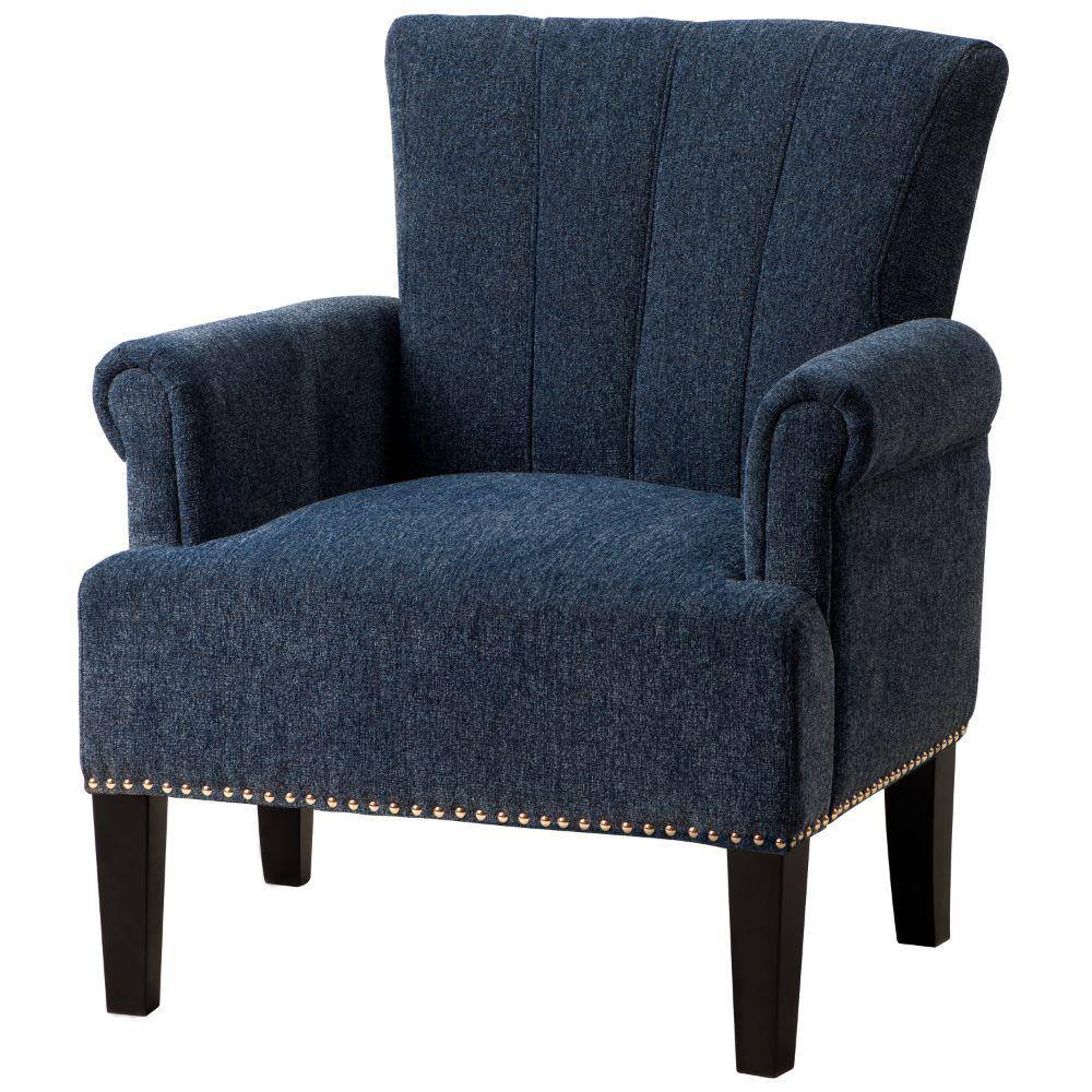 Benjara Blue Fabric Accent Chair with Channel Tufting BM252572 The
