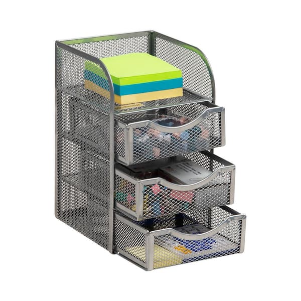 4.75 in. L x 5 in. W x 8 in. H Desktop Accessory Storage Paper Binder Clip Basket Metal, Silver