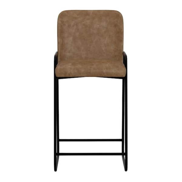 Benjara Suze Cognac Brown and Black Wood Frame Barstool