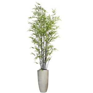 Artificial Faux Real Touch 7.17 ft. Tall Bamboo Tree with Fiberstone Planter