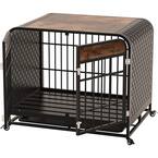 42.1 in. L x 29.5 in. W x 34.2 in. H Heavy-Duty Dog Kennel with Removable Trays and Lockable Wheels, Rustic Brown