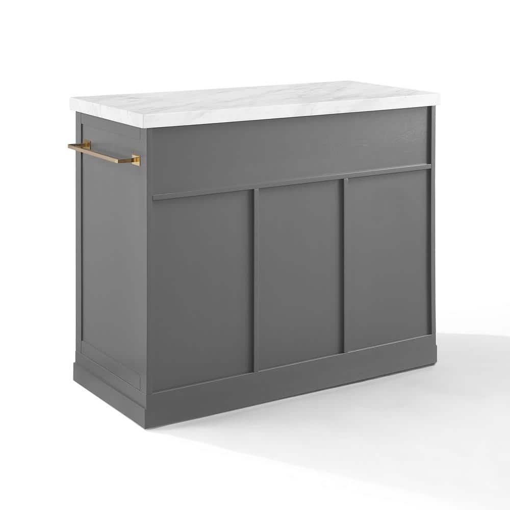 Claire Gray Wood Kitchen Island with Faux Marble Top