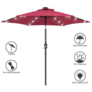 7.5 ft. Solar Lighted LED Patio Market Crank and Tilt Umbrellas, Table Umbrellas,UV-Resistant Canopy in Red