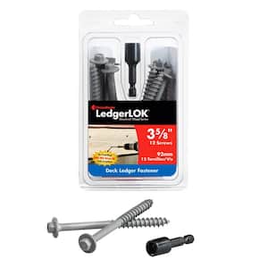LedgerLOK Structural Ledger Board Screws – 3-5/8 inch wood screws with hex head – Gray (12 Pack)