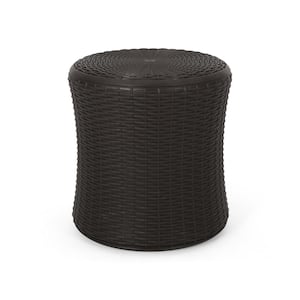 Mikael Dark Brown Round Faux Wicker 21 in. Outdoor Patio Side Table