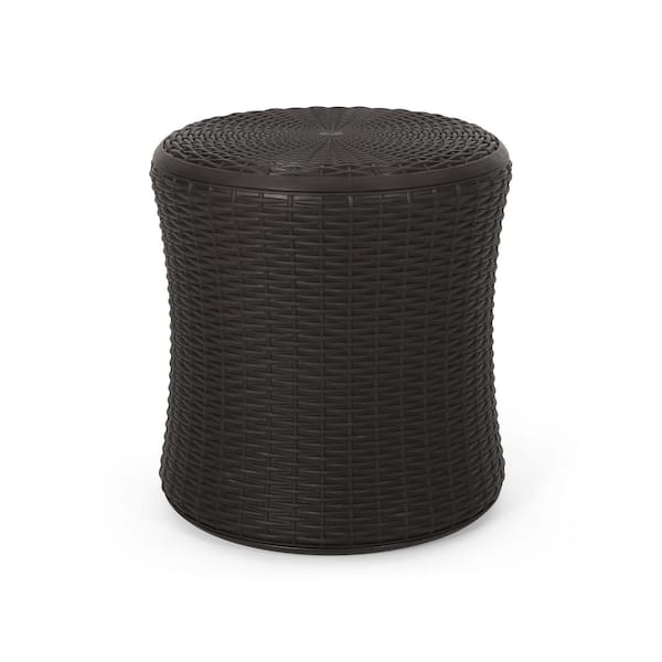 Mikael Dark Brown Round Faux Wicker 21 in. Outdoor Patio Side Table