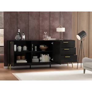 Brown Wood Buffet Sideboard Storage Cabinet 3-Drawers 2-Cabinets Shelves Kitchen Dining 69 in. W x 30 in. H x 15.6 in. D