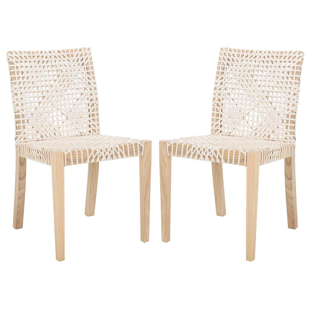 Tyria White/Natural 33.4 in. Teak Dining Chair Set of 2