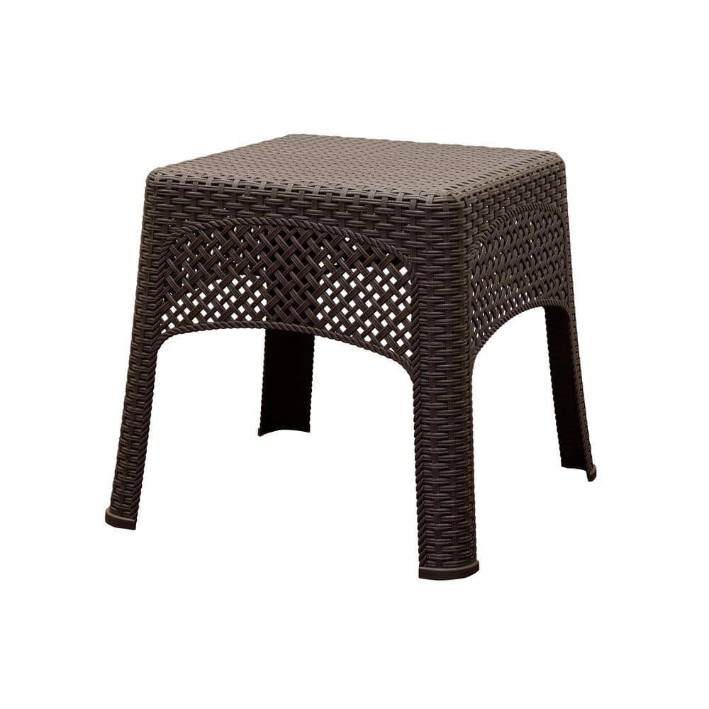 Brown Square Woven Resin 18 in. Outdoor Side Table (2 Pack)
