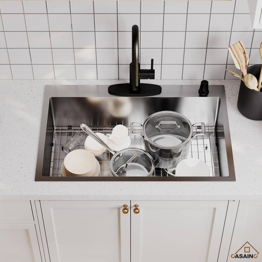 33" Brushed Stainless Steel Farmhouse Kitchen Sink with Grid