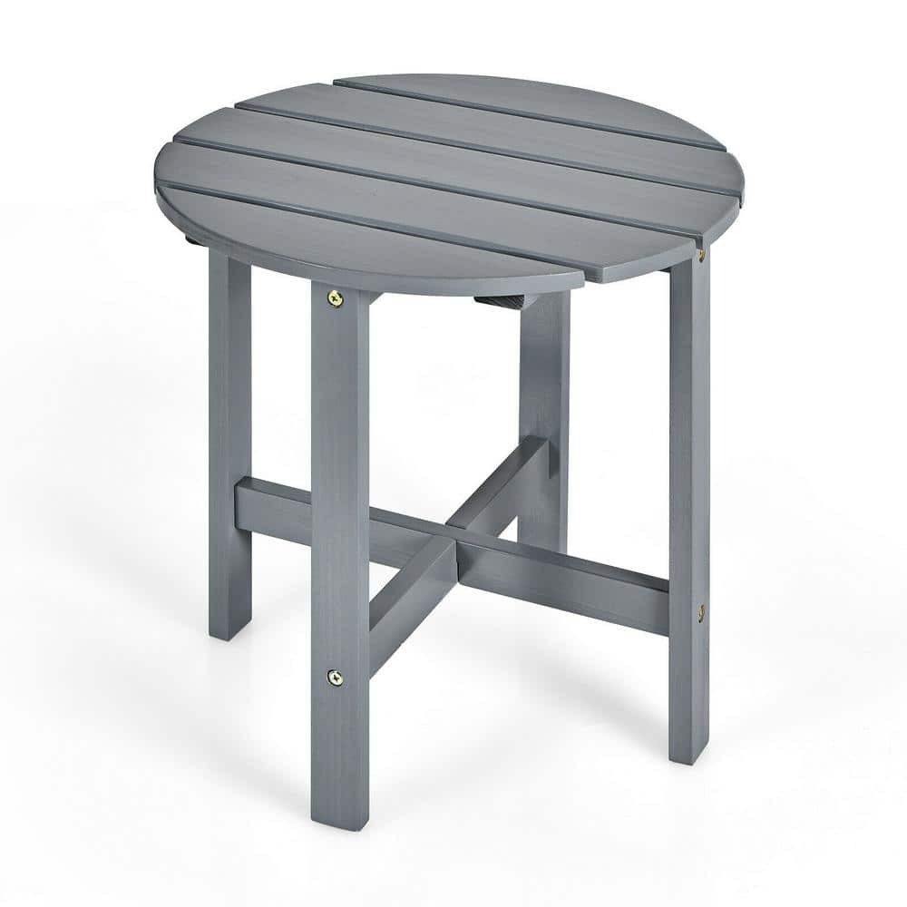 Outdoor 18 in. Round Wooden Slat Side Table, Gray