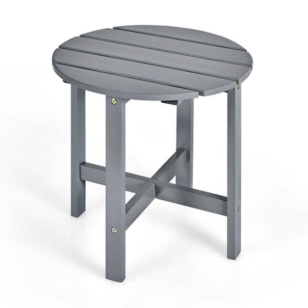 Unbranded Outdoor 18 in. Round Wooden Slat Side Table, Gray