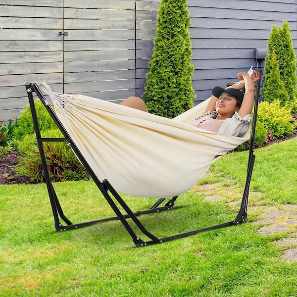 Ainfox 8 ft. Portable Hammock Swing Chair with Stand in Beige