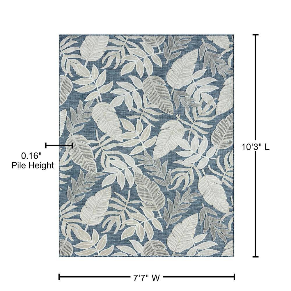 Tropic Reversible Dark Blue Floral 8' x 10' Synthetic Area Rug