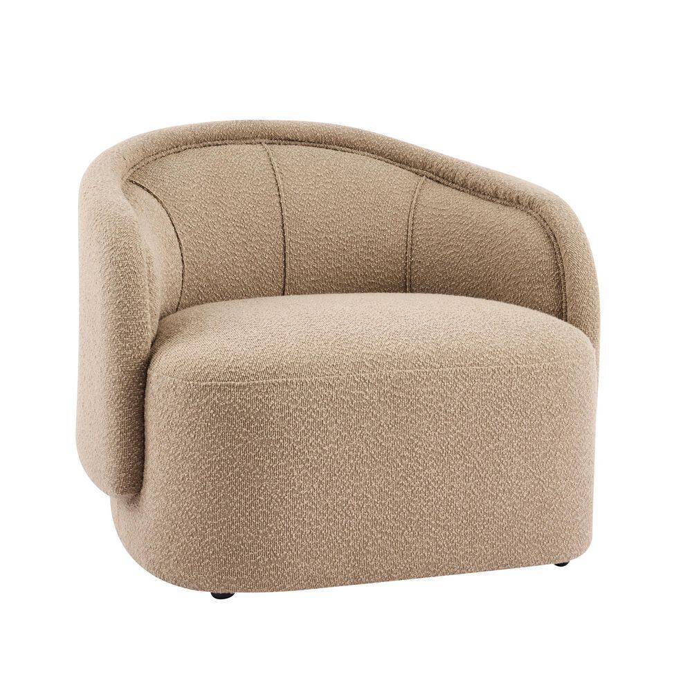 Front view of a beige boucle accent chair.