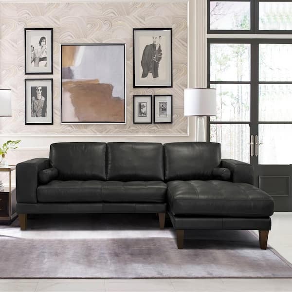 Armen Living Wynne Black Contemporary, Genuine Leather Sectional