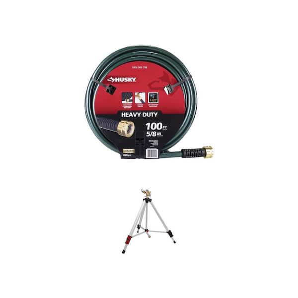 Metal Pulsating Sprinkler with Tripod and 5/8 in. x 100 ft. Heavy-Duty Hose Combo