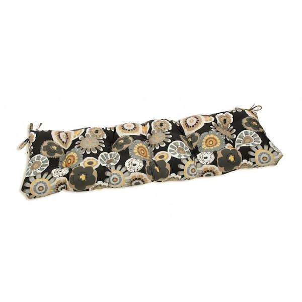 Pillow Perfect Floral Rectangular Outdoor Bench Cushion in Black