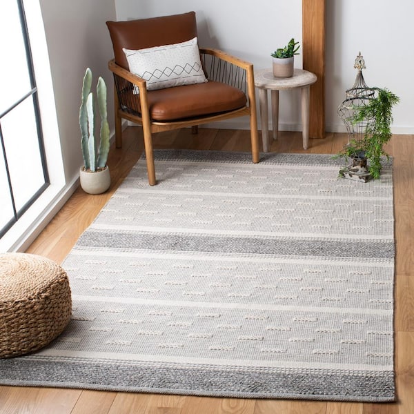 Striped Kilim Ivory Grey Doormat 3 ft. x 5 ft. Striped Area Rug