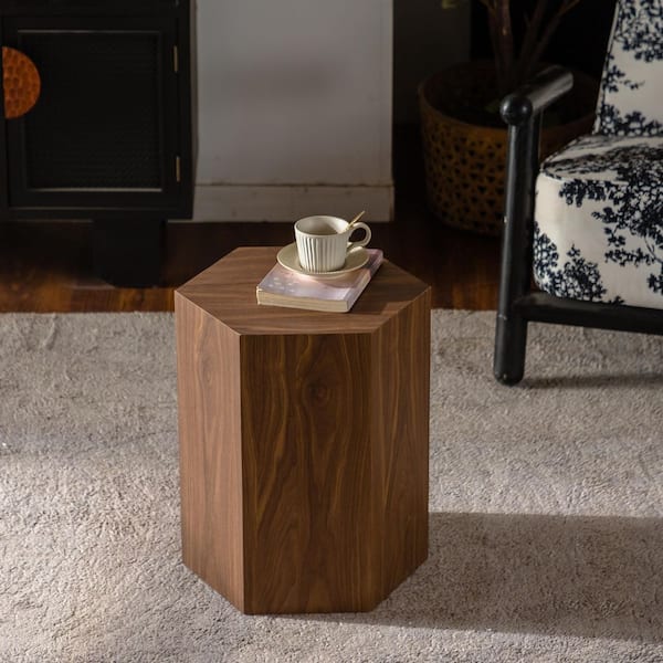 Carmen 15.75 in. Walnut Hexagon MDF Solid Wood Modern Coffee Table