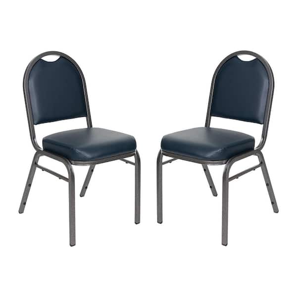 Celia Collection Plush Vinyl Padded Stackable Banquet Chair, Dark Blue/Silvervein Frame, (Pack of 2)