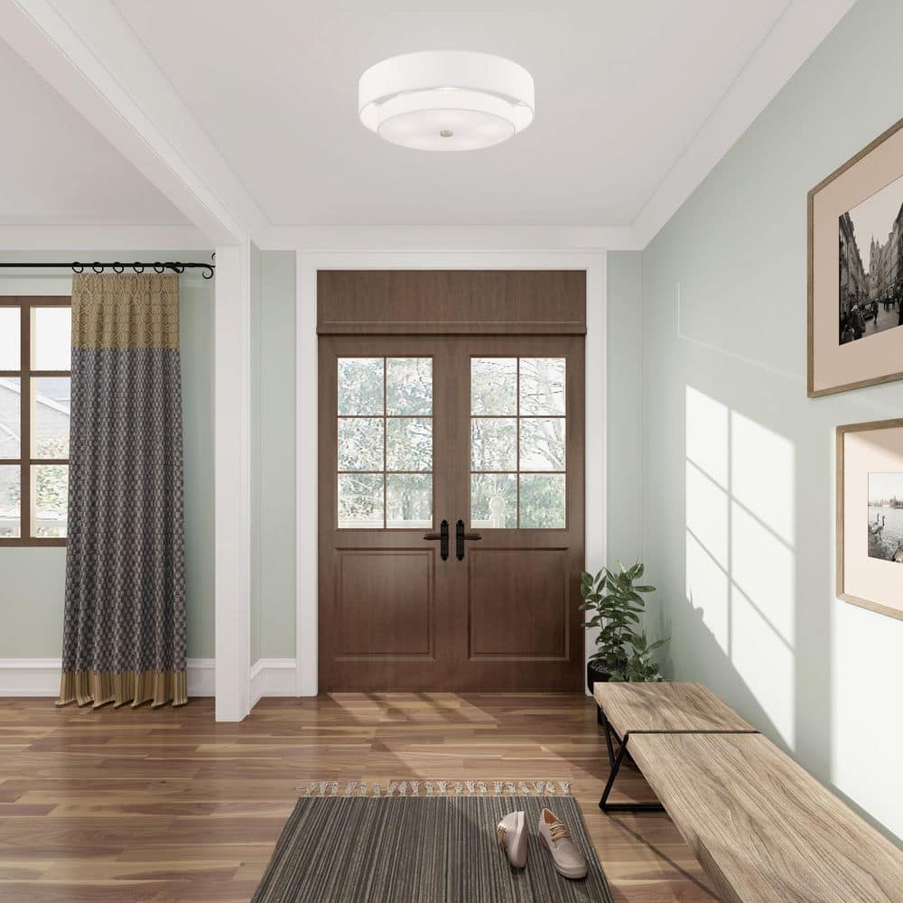 Meridian Brushed Nickel 5-Light Indoor Drum Flush Mount with Off-White Shade