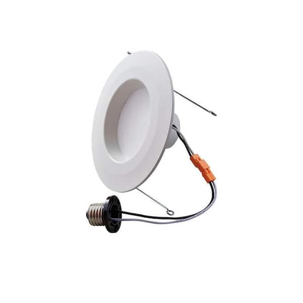 Commercial Electric 5 in./6 in. 2700K White Integrated Integrated LED Recessed Downlight Trim with Plain Baffle