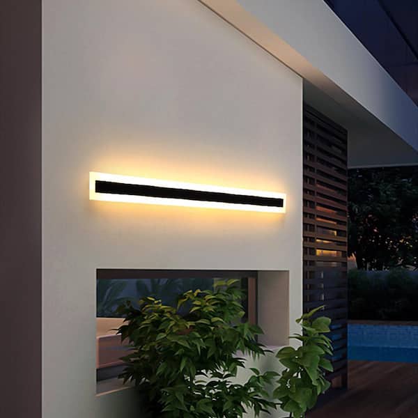 YANSUN 1-Light Black Modern Integrated LED Outdoor Wall Light Waterproof Porch Light Wall Lantern Sconce for Garden