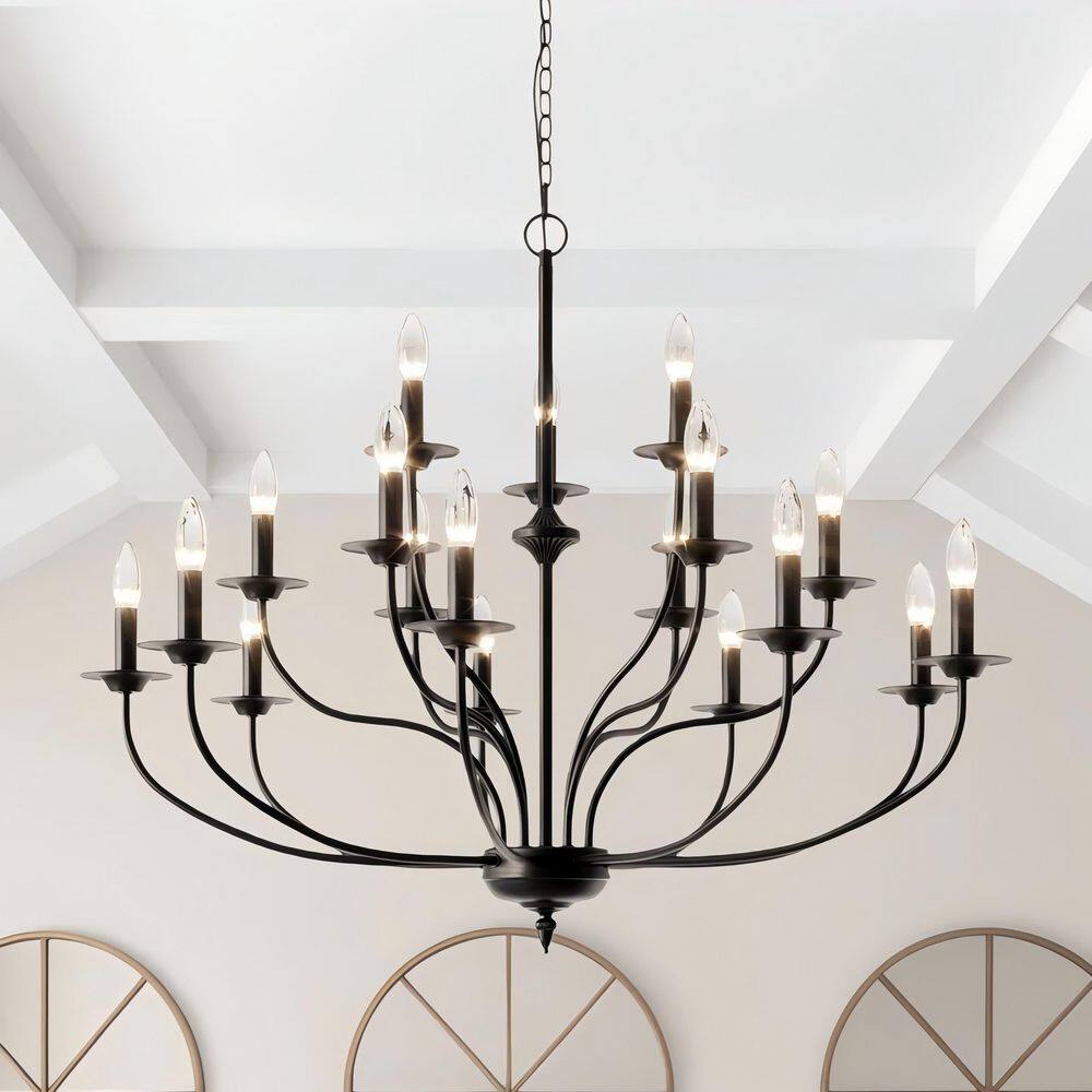 Maxax 18-Light 43 in. Black Iron Vintage Candle Dimmable