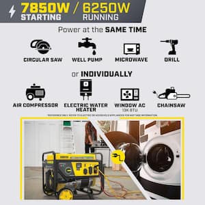 7850/6250-Watt Recoil Start Gasoline and Propane Powered Dual Fuel Portable Generator with CO Shield