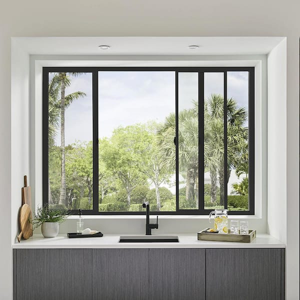 Premium WX 35.5 in. W x 23.5 in H XO Left-Handed Black Ext Vinyl, ProSolar Shade Low E Argon Glass Slider Window