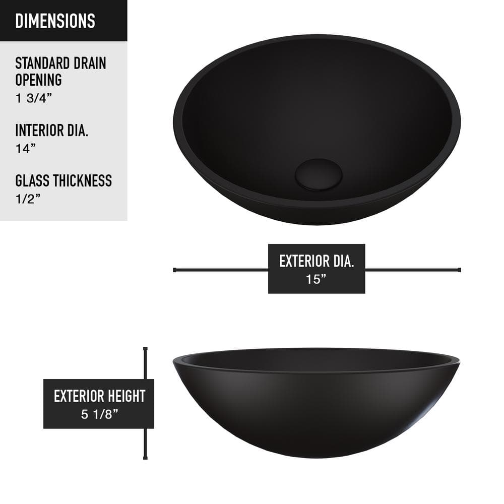 Cavalli Matte Black Glass Round Vessel Sink