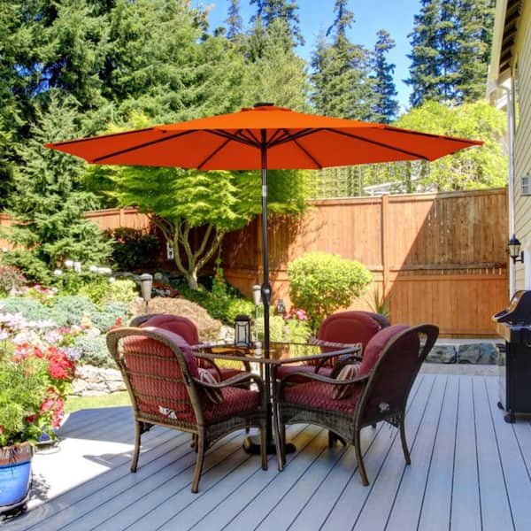 bright orange patio umbrella AreShark 9FT with Solar Lights, 32 Lighted Pool Umbrella w/Tilt and Crank, Outdoor Market Solar Umbrellas for Garden, Deck, Backyard, Pool and Beach, : Patio, Lawn & a removable cap for easy cleaning Boyel Living 10 ft. Outdoor