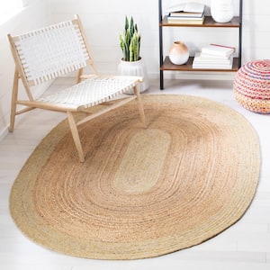 Braided Gold/Natural 4 ft. x 6 ft. Oval Solid Border Area Rug