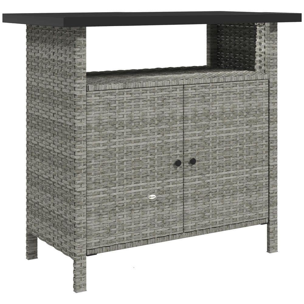 46.6 Gal. Wicker Outdoor Storage Cabinet, Deck Box, Gray