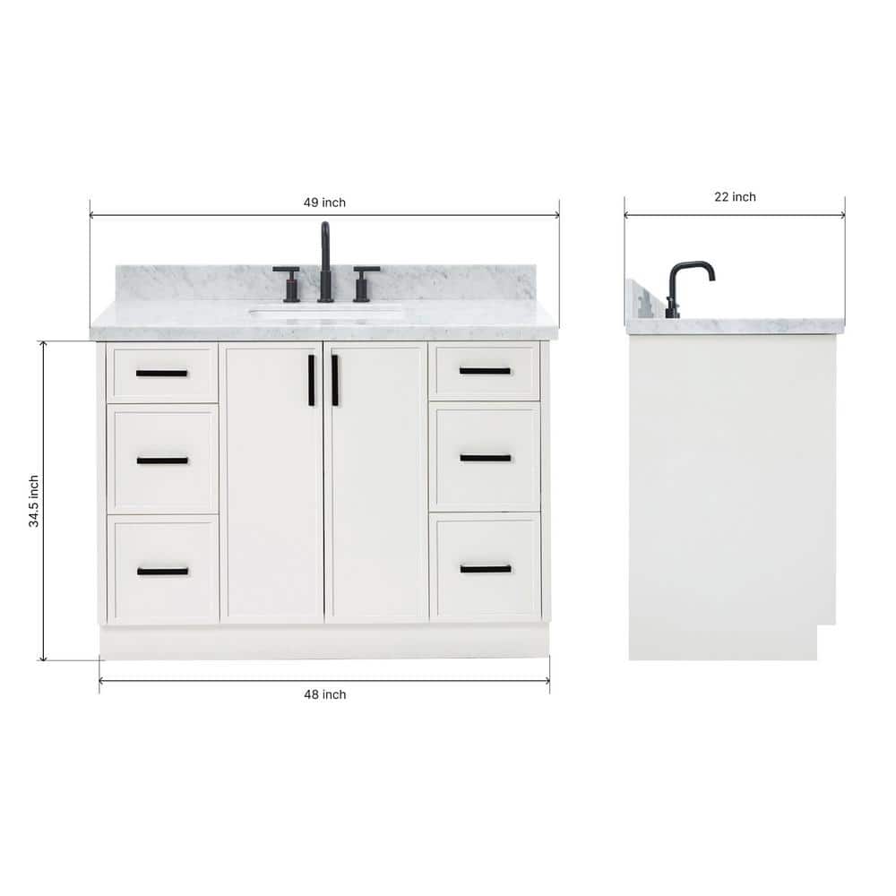 White Marble Top Single Sink Bathroom Vanity with Solid Wood Base