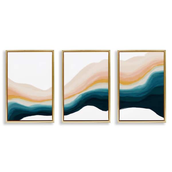 Stupell Industries Fluid Peach Swirl by JJ Design House, LLC. 3 Pieces Gold Floater Frame Abstract Graphic Art Print 25 in. x 17 in.