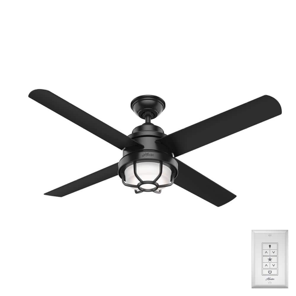 Hunter Searow 54 in. LED Outdoor Matte Black Ceiling Fan with Light Kit