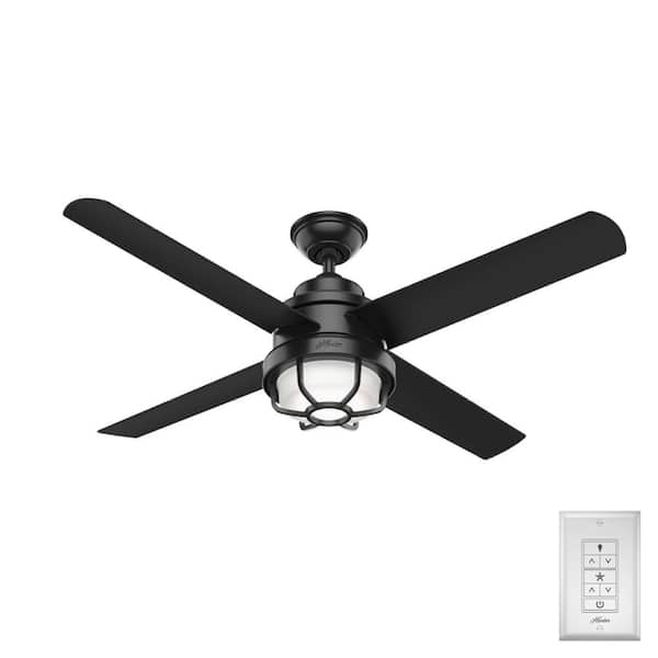 Hunter Searow 54 in. LED Outdoor Matte Black Ceiling Fan with Light Kit and Wall Control