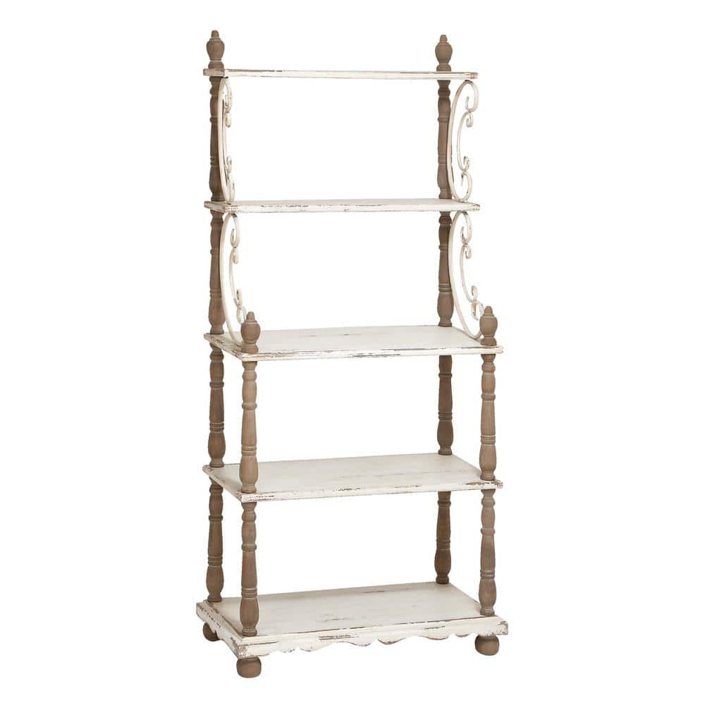 75" White and Brown Wood 5-Tier Farmhouse Baker's Rack