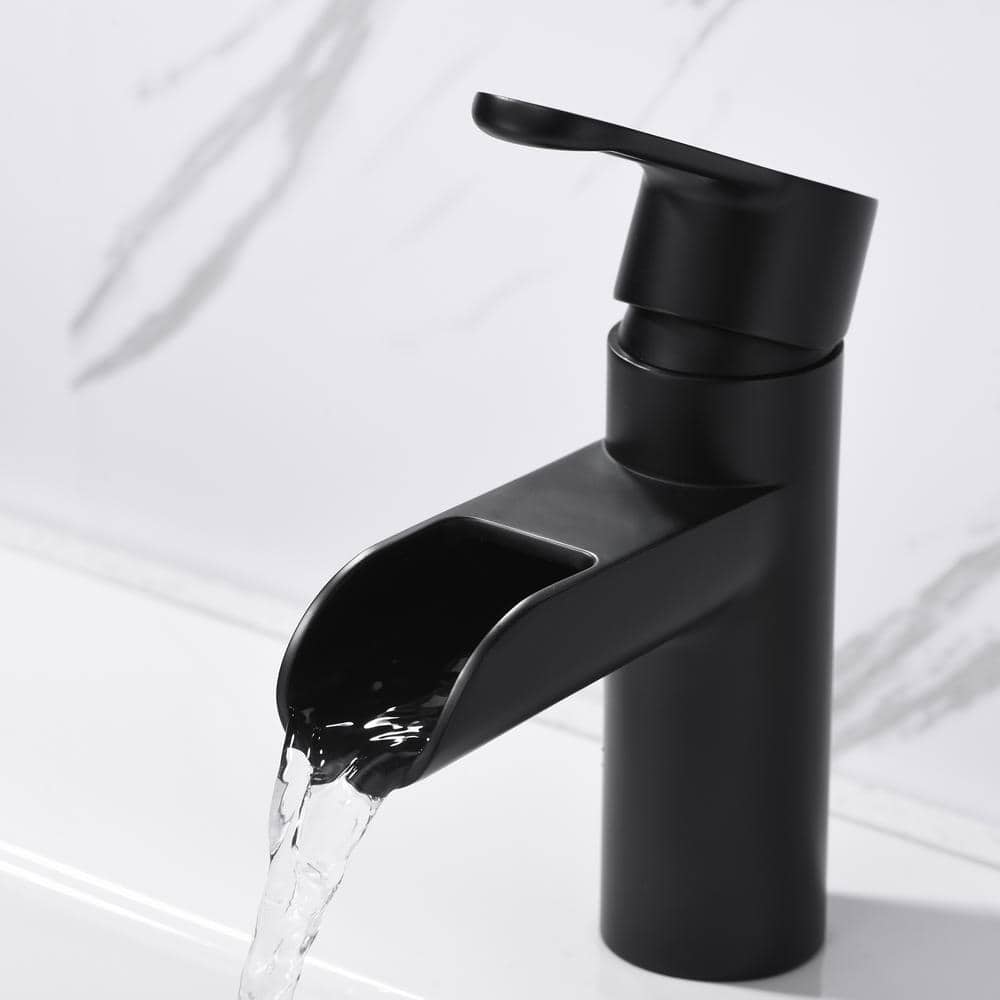 Matte Black Modern Single-Handle Waterfall Bathroom Faucet